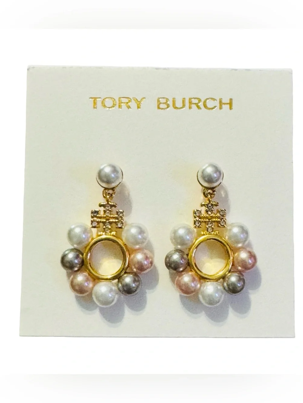 Tory Burch Gold-Tone Pearl Cluster Drop Earrings NWT & Dustbag!